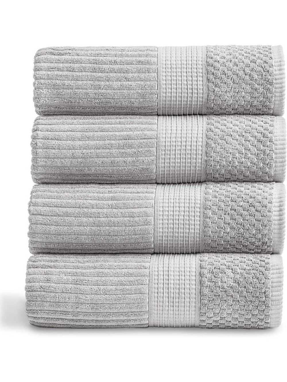 Soft 100% Cotton Bath Towel Set | 4-Pack | Luxurious Textured Grey Towels